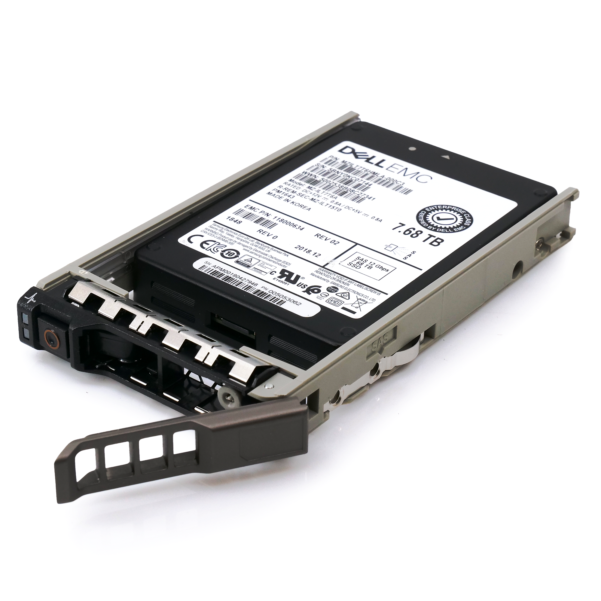 Dell EMC 118000634 G13 7.68TB SAS 12Gb/s 512e 1DWPD 2.5in Solid State Drive front flat