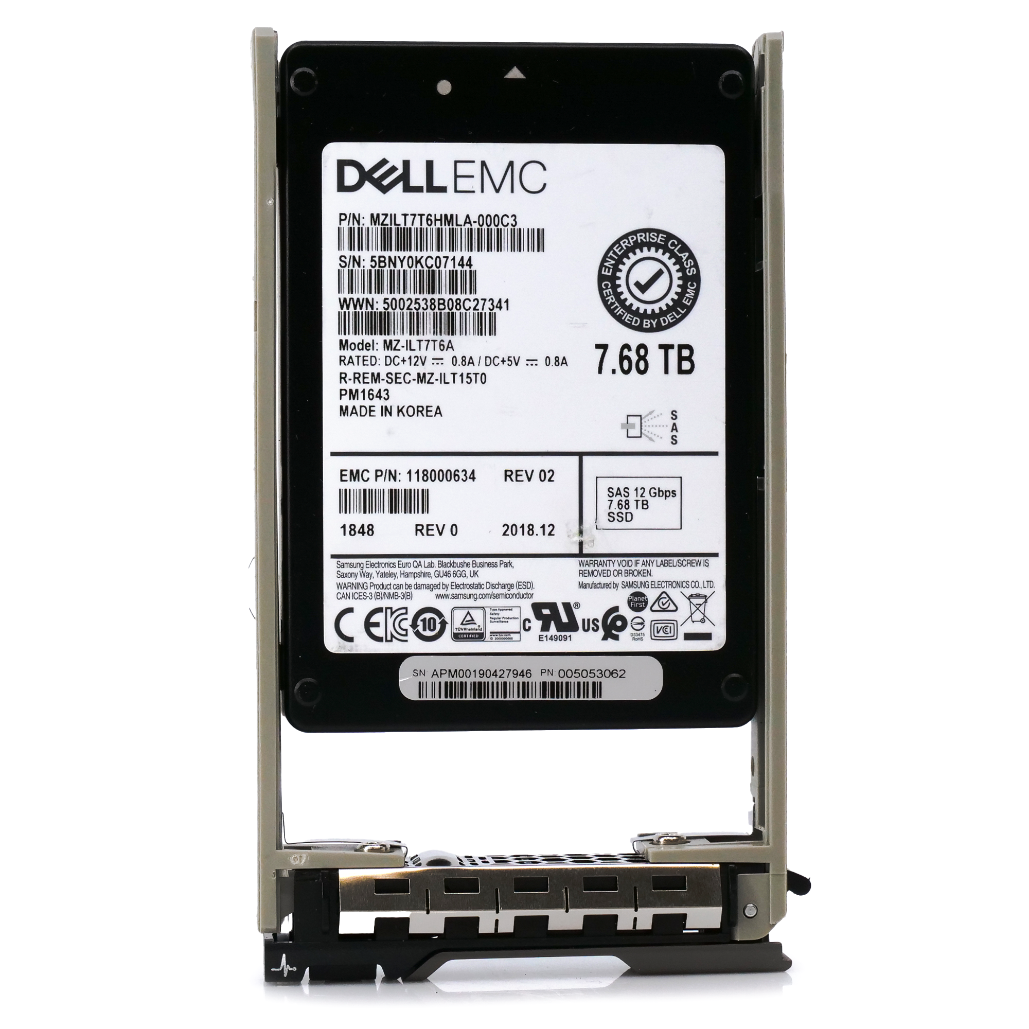 Dell EMC 118000634 G13 7.68TB SAS 12Gb/s 512e 1DWPD 2.5in Solid State Drive front