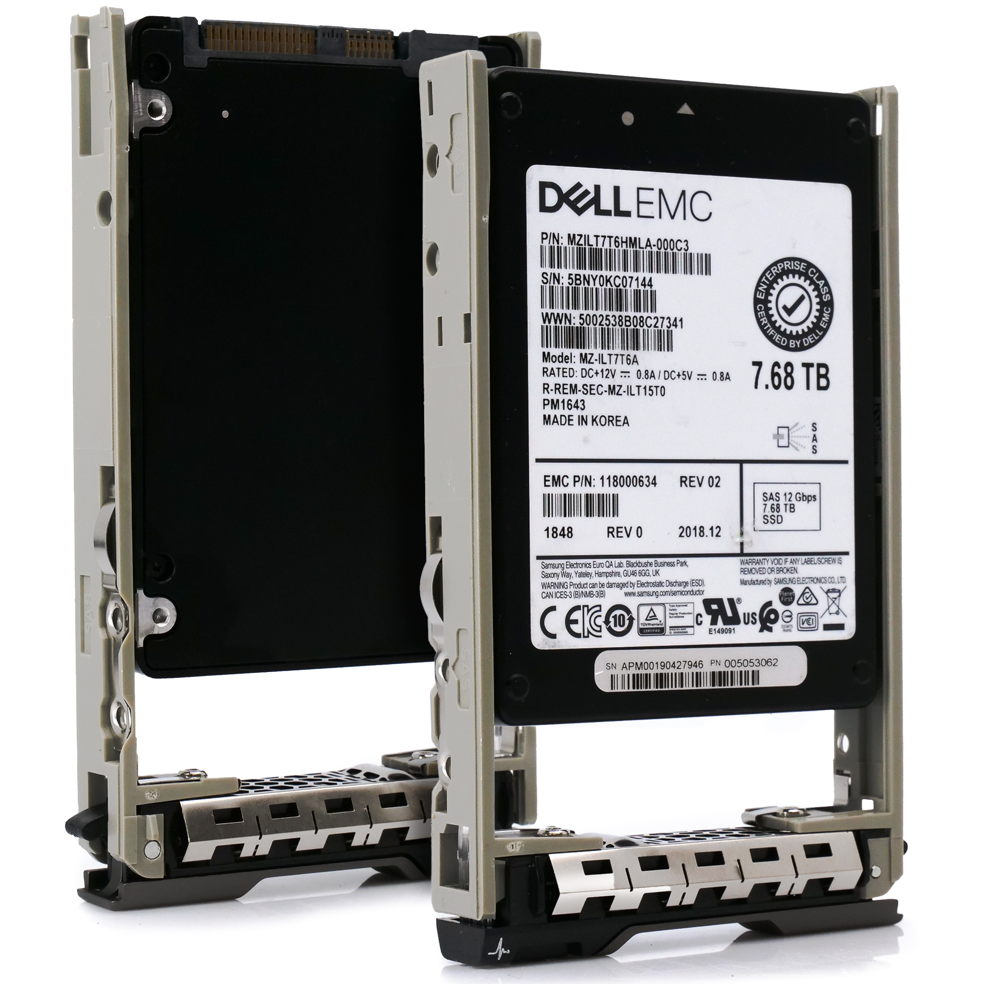 Dell EMC 118000634 G13 7.68TB SAS 12Gb/s 512e 1DWPD 2.5in Solid State Drive front and back