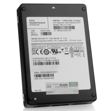 HP/Samsung PM1643 MZILT7T6HMLA 7.68TB 1 DWPD SAS 12Gb/s 3D TLC 2.5in Refurbished SSD, 5 of 6