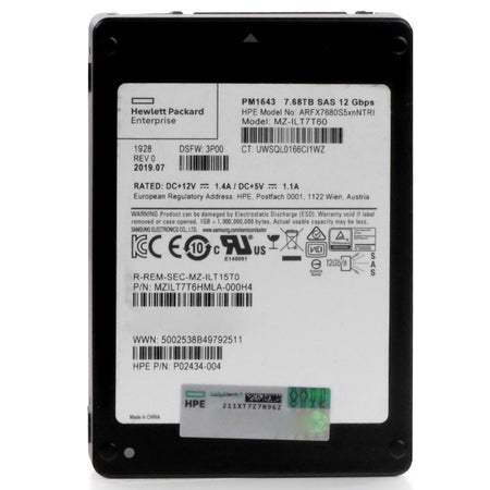 HP/Samsung PM1643 MZILT7T6HMLA 7.68TB 1 DWPD SAS 12Gb/s 3D TLC 2.5in Refurbished SSD, 3 of 6