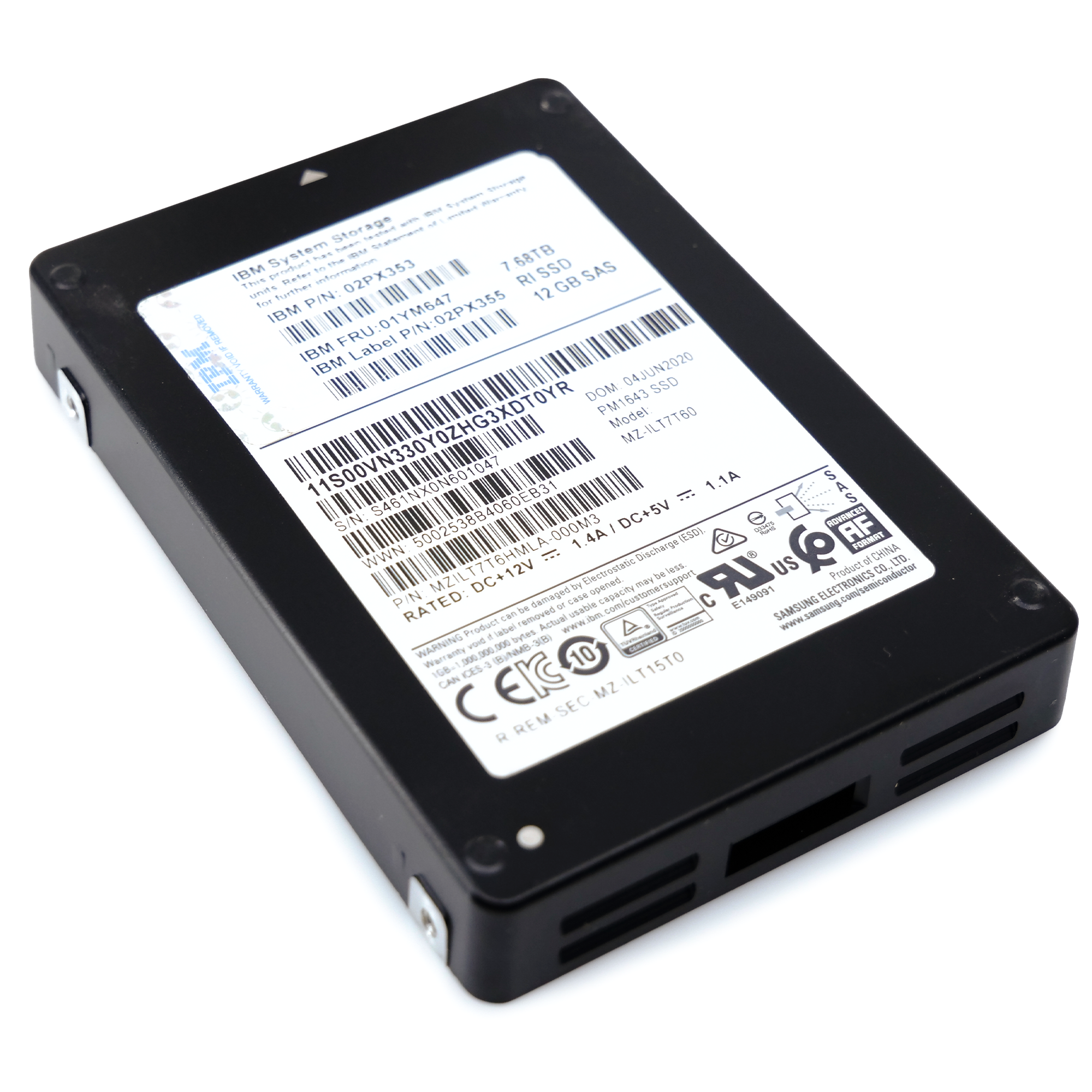 Samsung/IBM PM1643 MZILT7T6HMLA 7.68TB 1 DWPD SAS 12Gb/s 2.5in Refurbished SSD