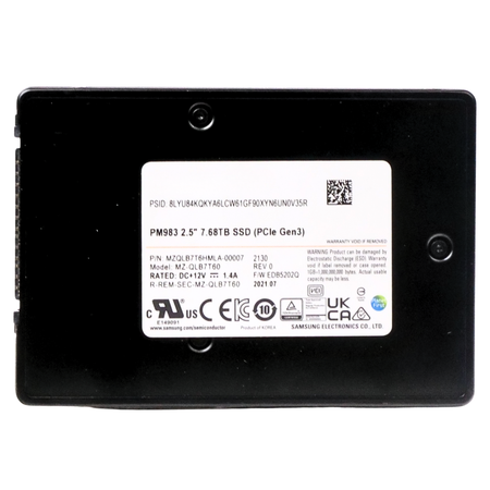Samsung PM983 MZQLB7T6HMLA 7.68TB 1 DWPD PCIe Gen 3.0 x4 4GB/s U.2 NVMe 2.5in SSD