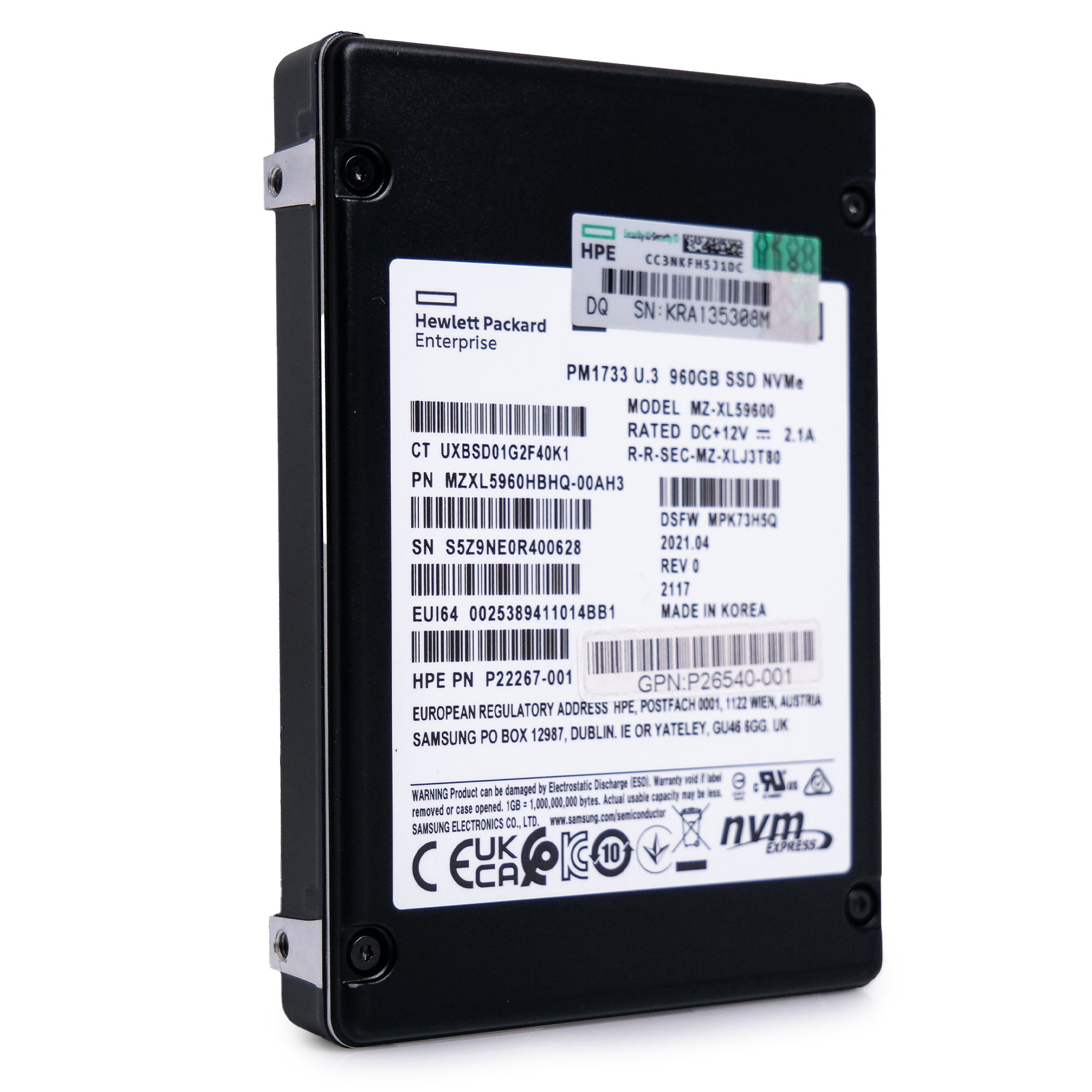 Samsung/HP PM1733 MZXL5960HBHQ 960GB 1 DWPD U.3 NVMe PCIe Gen 4.0 2.5in Solid State Drive