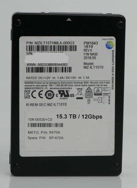 Samsung PM1643 MZILT15THMLA 15.36TB 1 DWPD SAS 12Gb/s 3D TLC 2.5in Solid State Drive