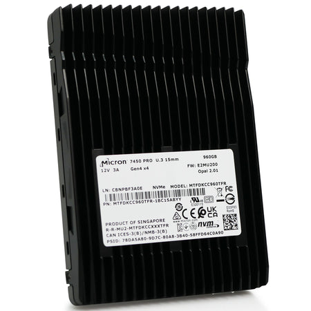 Micron 7450 Pro MTFDKCC960TFR 960GB 1 DWPD Opal 2.01 PCIe Gen 4.0 x4 8GB/s 3D TLC U.3 NVMe 2.5in Solid State Drive