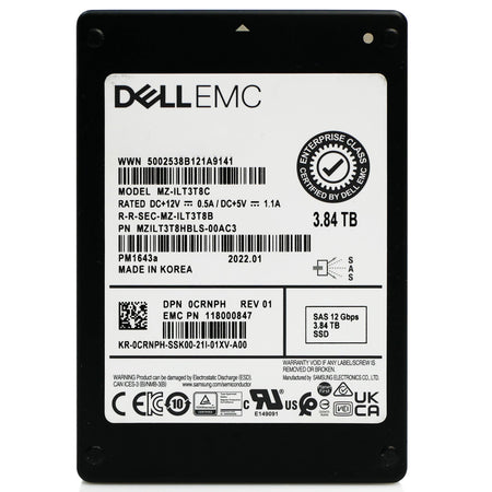 Dell/Samsung PM1643a MZILT3T8HBLS 3.84TB 1 DWPD SAS 12Gb/s 2.5in Refurbished SSD