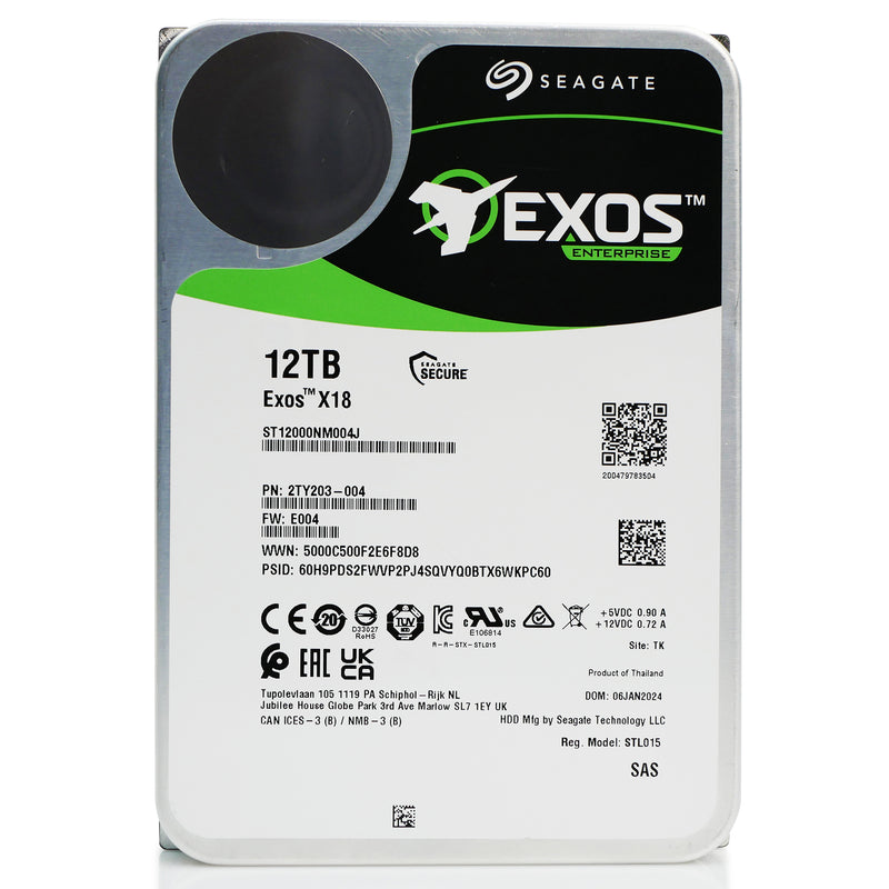 Seagate Exos X18 ST12000NM004J 12TB 7.2K RPM SAS 12Gb/s 512e 3.5in Refurbished HDD