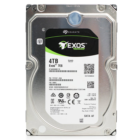 Seagate Exos 7E8 4TB SATA hard drive, front label, straight-on