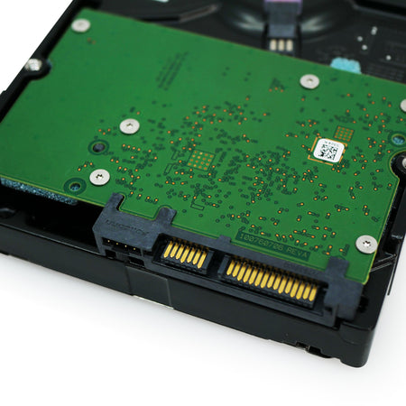 Seagate Exos 7E8 4TB SATA hard drive, close-up of the SATA data and power connector