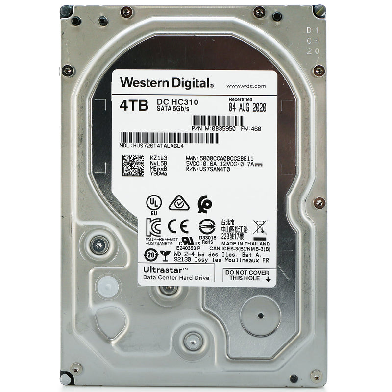 Western Digital Ultrastar DC HC310 HUS726T4TALA6L4 0B35950 4TB 7.2K RPM SATA 6Gb/s 512n 3.5in Recertified Hard Drive