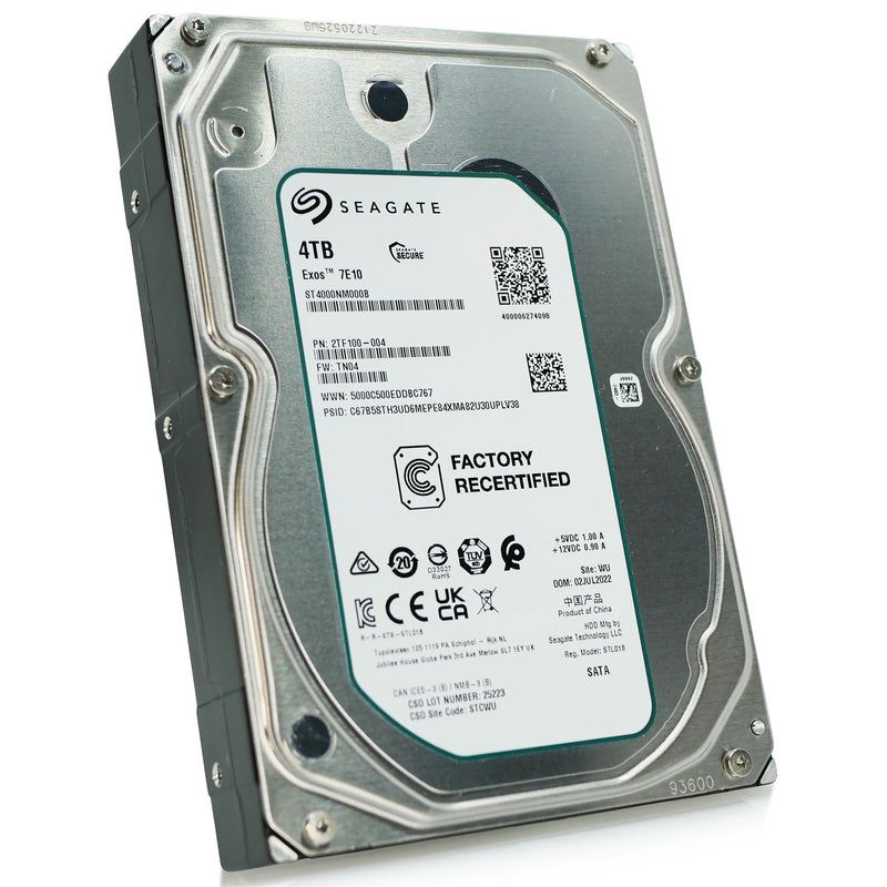 Seagate Exos 7E10 ST4000NM000B 4TB 7.2K RPM SATA 6Gb/s 512n 3.5in Recertified Hard Drive