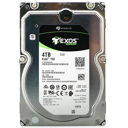 Seagate Exos 7E8 4TB SATA hard drive, front label, straight-on