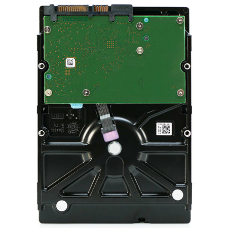 Seagate Exos 7E8 4TB SATA hard drive, underside circuit board, straight-on