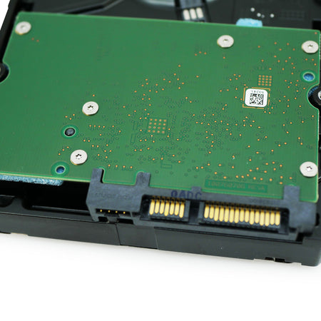 Seagate Exos 7E8 4TB SATA hard drive, close-up of the SATA data and power connector
