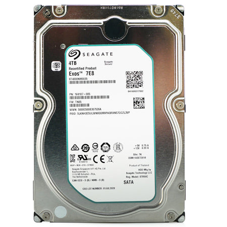 Seagate Exos 7E8 4TB SATA hard drive, front label, straight-on