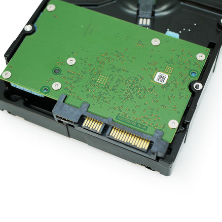 Seagate Exos 7E8 4TB SATA hard drive, close-up of the SATA data and power connector