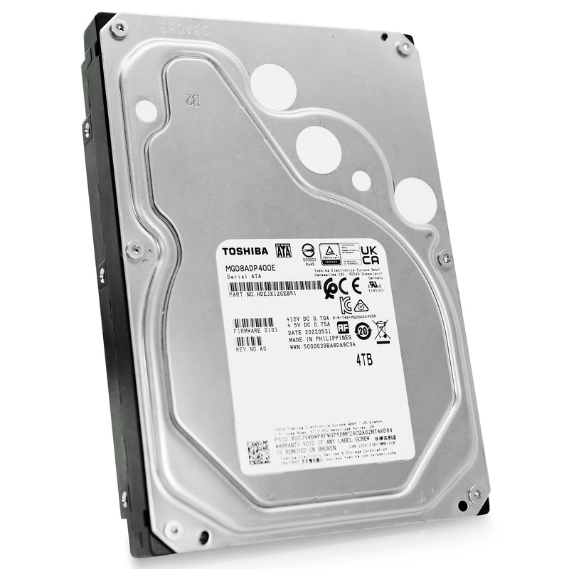 Toshiba MG08-D MG08ADP400E 4TB 7.2K RPM SATA 6Gb/s 512e 3.5in Hard Drive, front angled view