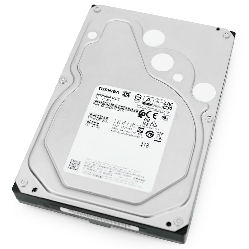 Toshiba MG08-D MG08ADP400E 4TB 7.2K RPM SATA 6Gb/s 512e 3.5in Hard Drive, front bottom angled view