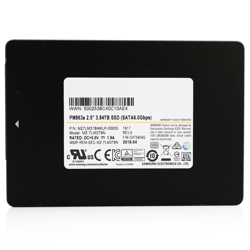 Samsung PM863a MZ-7LM3T8HMLP 3.84TB SATA 6Gb/s 2.5" SSD, front view