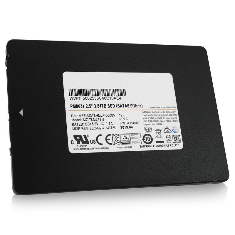 Samsung PM863a MZ-7LM3T8HMLP 3.84TB SATA 6Gb/s 2.5" SSD, front angled view