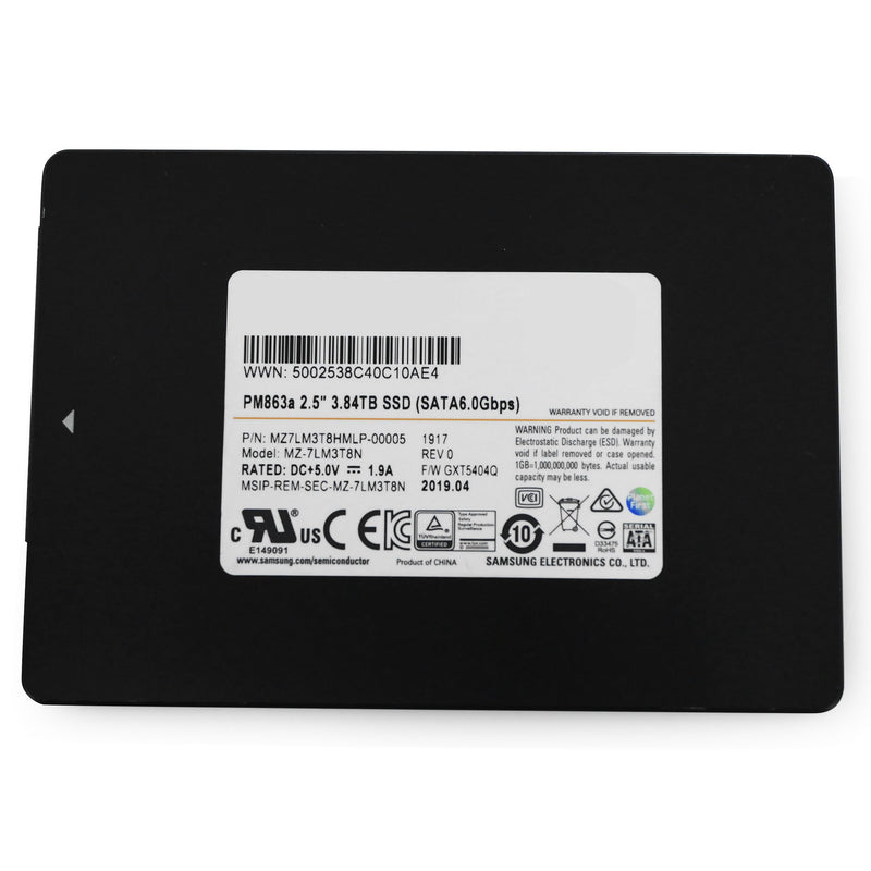 Samsung PM863a MZ-7LM3T8HMLP 3.84TB SATA 6Gb/s 2.5" SSD, front angled view