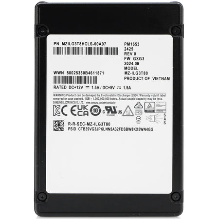 Samsung PM1653 MZILG3T8HCLS 3.84TB 1 DWPD SAS-4 24 Gb/s 3D TLC 2.5in Refurbished SSD