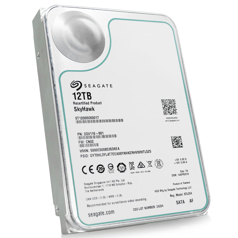 Seagate SkyHawk ST12000VX0017 12TB 7.2K RPM SATA 6Gb/s 512e 3.5in Recertified Hard Drive