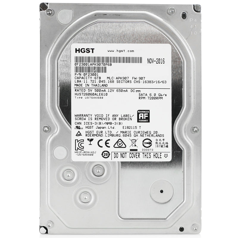 HGST Ultrastar 7K6000 HUS726060ALE610 0F23001 6TB 7.2K RPM SATA 6Gb/s 512e 128MB 3.5" ISE Refurbished HDD
