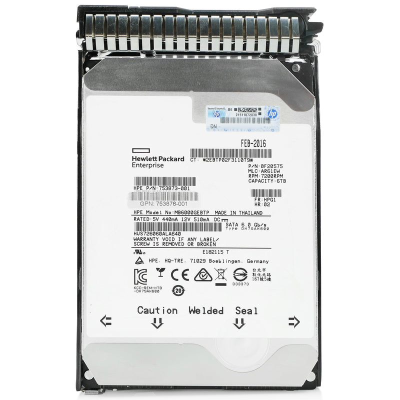 HP Generation 8 MB6000GEBTP 753873-001 6TB 7.2K RPM SATA 6Gb/s 512n 3.5in Refurbished HDD