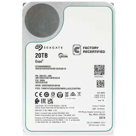 Seagate Exos ST20000NM002C 20TB 7.2K RPM SATA 6Gb/s 512e 3.5in Refurbished HDD