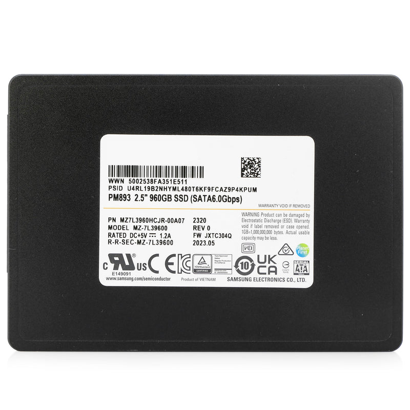 Samsung PM893 MZ-7L39600 MZ7L3960HCJR-00A07 960GB SATA 6Gb/s 2.5in Refurbished SSD