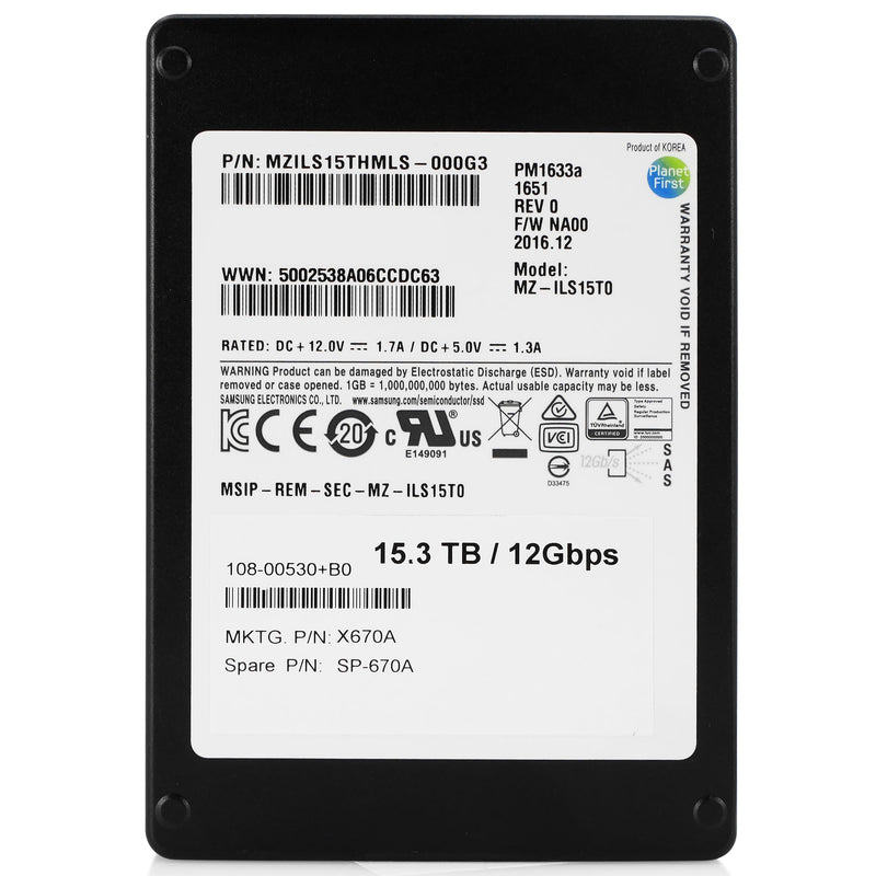 Samsung PM1633a MZILS15THMLS MZ-ILS15T0 15.36TB SAS 12Gb/s 2.5" SSD