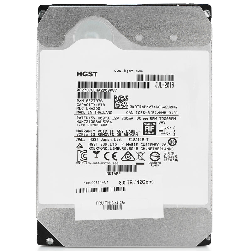 WD/HGST Ultrastar DC HC510 HUH721008AL5204 0F27376 8TB 7.2K RPM SAS 12Gb/s 512e 3.5in Refurbished HDD
