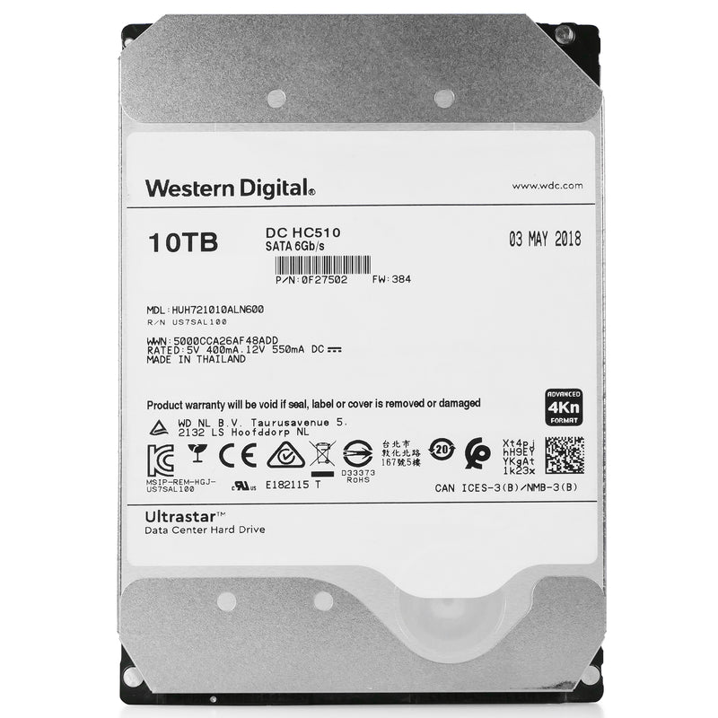 Western Digital DC HC510 HUH721010ALN600 0F27502 10TB 7.2K RPM SATA 6Gb/s 4Kn 256MB 3.5" ISE Power Disable Pin Hard Drive