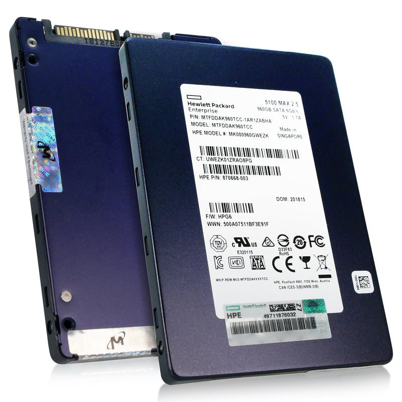 HP/Micron 5100 MAX MTFDDAK960TCC 960GB SATA 6Gb/s 3D TLC 2.5in Refurbished SSD