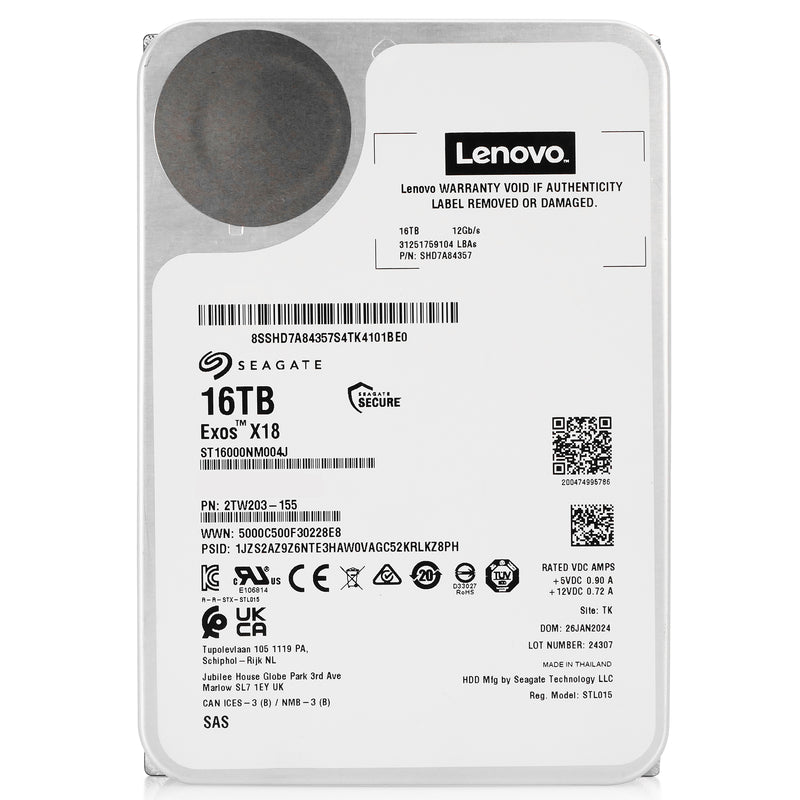 Seagate/Lenovo Exos X18 ST16000NM004J SHD7A84367 16TB 7.2K RPM SAS 12Gb/s 512e 3.5in Hard Drive