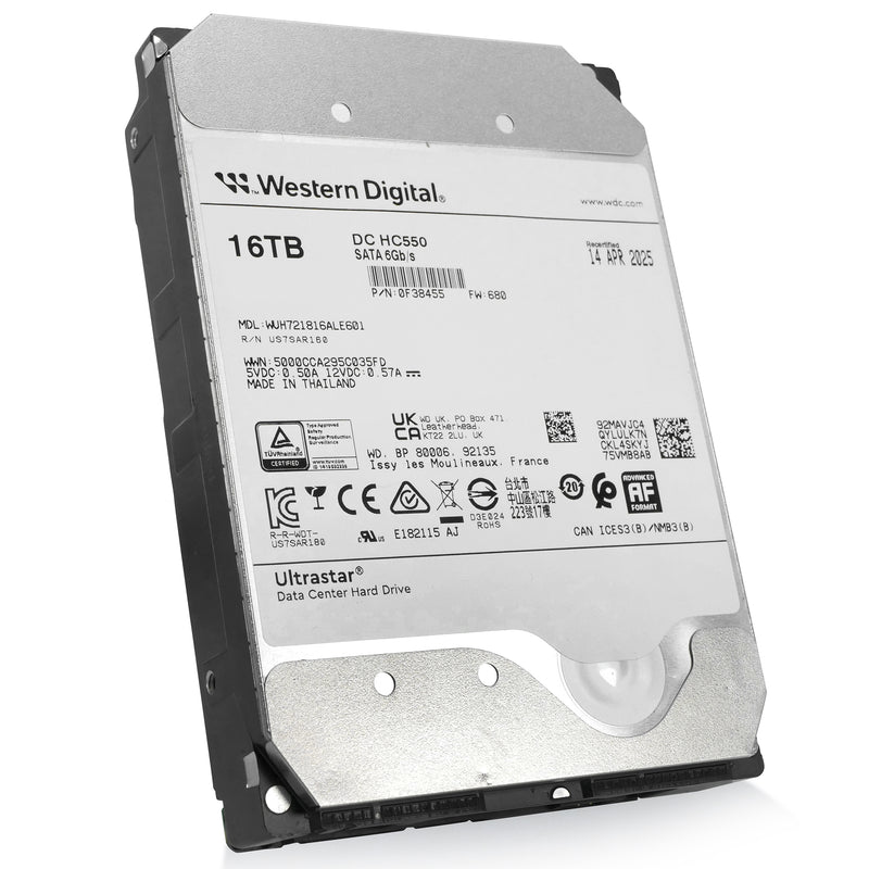 Western Digital Ultrastar DC HC550 WUH721816ALE601 0F38455 16TB 7.2K RPM SATA 6Gb/s 512e 3.5in Refurbished HDD