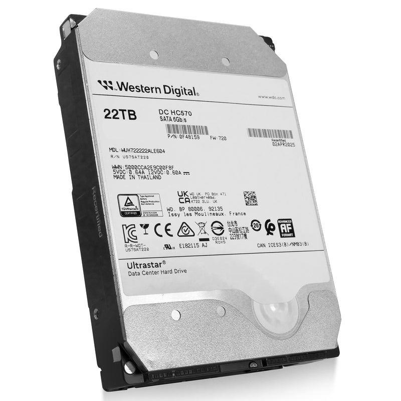 Western Digital Ultrastar DC HC570 WUH722222ALE604 0F48159 22TB 7.2K RPM SATA 6Gb/s 512e 3.5in Recertified Hard Drive