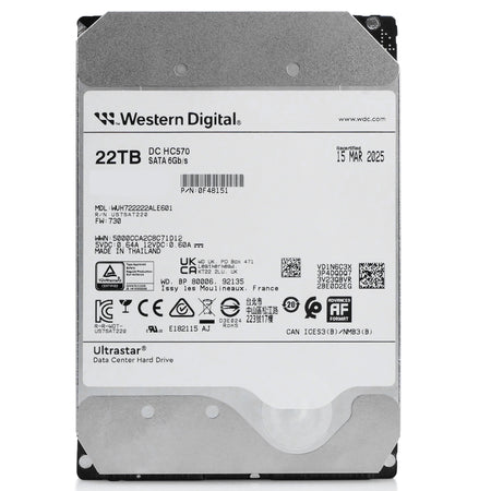 Western Digital Ultrastar DC HC570 WUH722222ALE601 0F48151 22TB 7.2K RPM SATA 6Gb/s 512e 3.5in Recertified Hard Drive