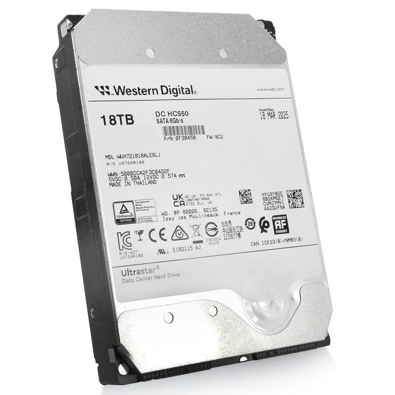 Western Digital Ultrastar DC HC550 WUH721818ALE6L1 0F38458 18TB 7.2K RPM SATA 6Gb/s 512e SED TCG-Enterprise 3.5in Recertified Hard Drive