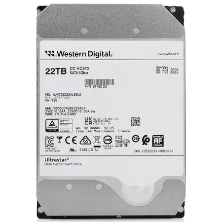 Western Digital Ultrastar DC HC HC570 WUH722222ALE6L0 0F48153 22TB 7.2K RPM SATA 6Gb/s 512e 3.5in Hard Drive