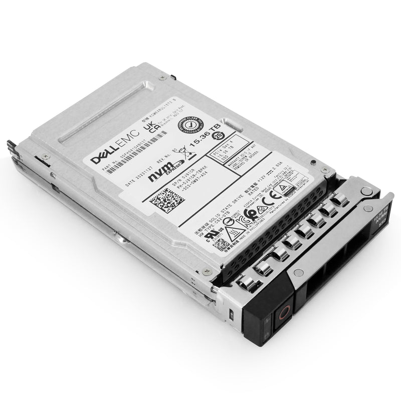 Dell G14 0J91CR 15.36TB 1 DWPD PCIe Gen 4.0 x4 8GB/s 3D TLC U.3 NVMe 2.5in Solid State Drive, front bottom angled view