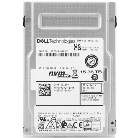 Kioxia CM7-R KCM7XRUG15T3 0DX2PD 15.36TB 1DWPD PCIe Gen 4.0 x4 8GB/s U.2 NVMe Read Intensive 3D TLC 2.5in Solid State Drive