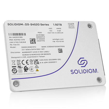 Solidigm/Intel D3-S4520 SSDSC2KB019TZ1Z 1.92TB 1 DWPD SATA 6Gb/s 3D TLC 2.5in Recertified Solid State Drive