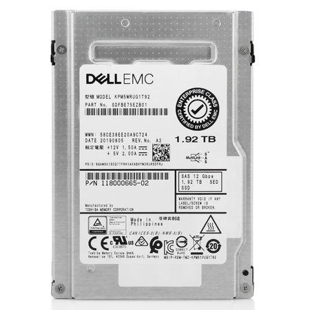 Dell/Kioxia PM5-R KPM5WRUG1T92 1.92TB 1 DWPD SAS 12Gb/s 3D TLC 2.5in Refurbished SSD