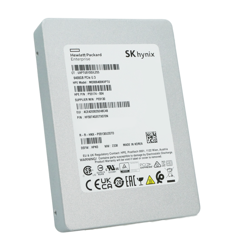 HP/SK hynix PE8130 HFS6T4GEETX070N 6.4TB 3 DWPD PCIe Gen 4.0 x4 8GB/s 4D V6 TLC U.3 NVMe 2.5in Refurbished SSD