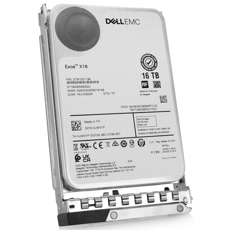 Dell G14 0JWV1P 16TB 7.2K RPM SATA 6Gb/s 512e 3.5in Hard Drive, front angled view