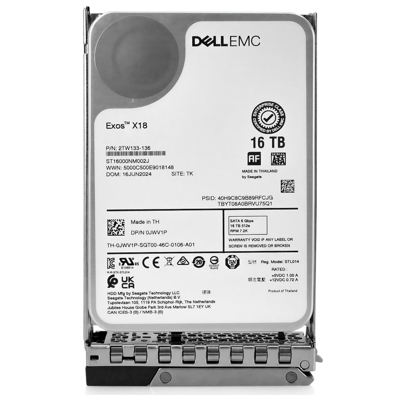 Dell G14 0JWV1P 16TB 7.2K RPM SATA 6Gb/s 512e 3.5in Hard Drive, front view