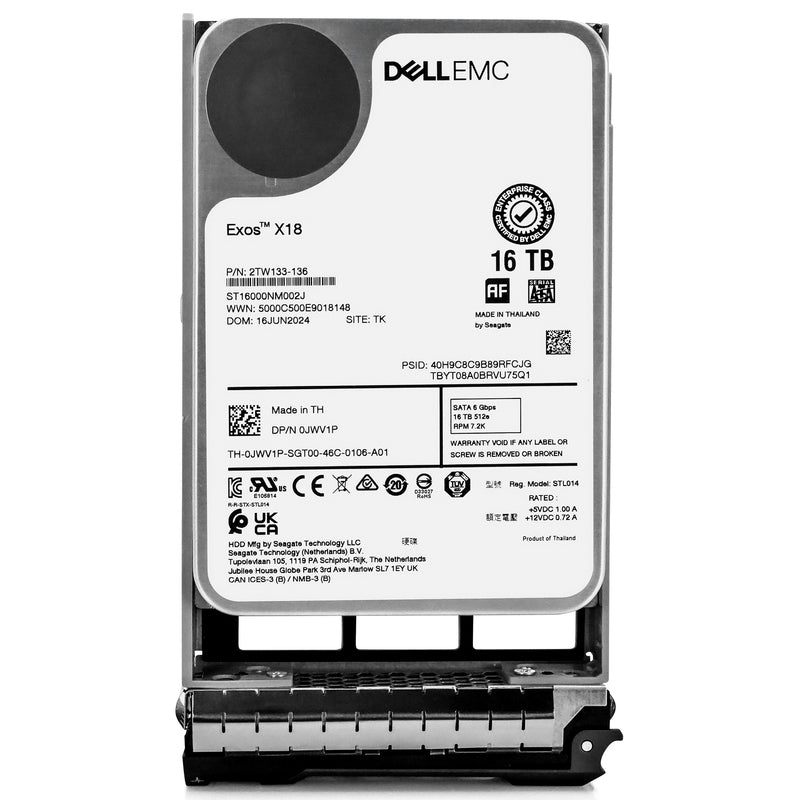 Dell G13 0JWV1P 16TB 7.2K RPM SATA 6Gb/s 512e 3.5in Hard Drive, front view
